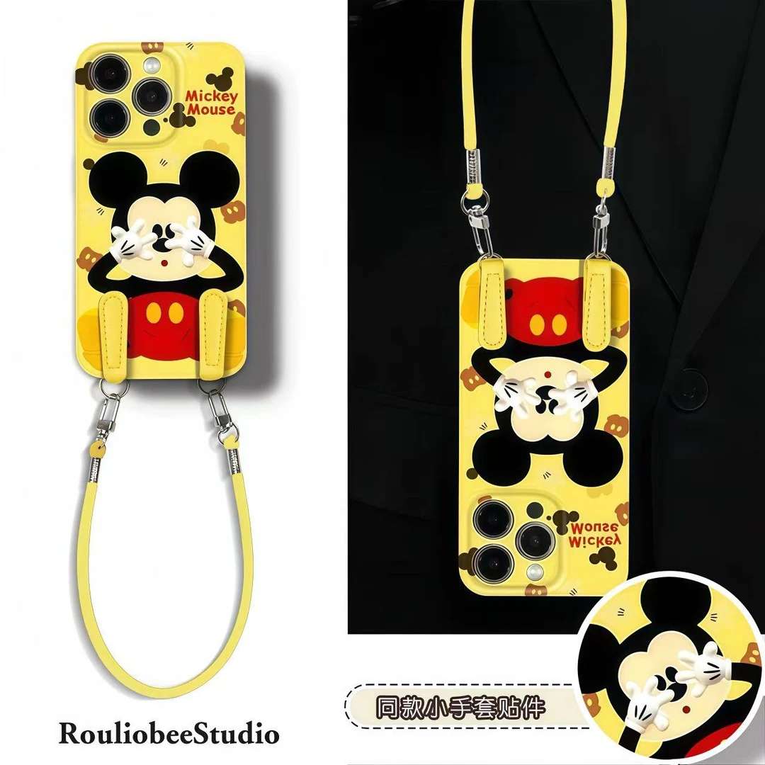 遮脸米奇手掌挂绳适用iPhone17苹果16手机壳华为vivo小米15oppo套