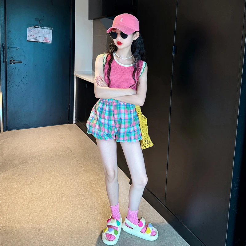 女童夏装套装2025新款女孩夏季多巴胺短裤儿童休闲背心衣服两件套