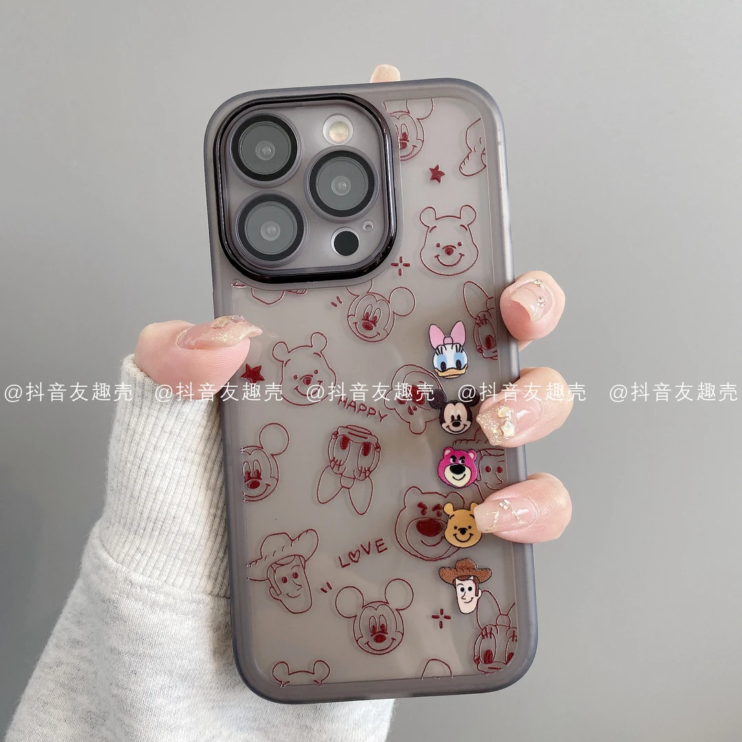 适用于苹果16新款/华为/小米/金属镜框手机壳卡通ins创意总动员潮