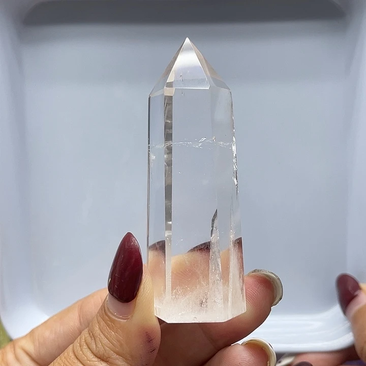 水晶珠宝半成品未镶嵌30蓝针白水晶柱高6.7宽2.2