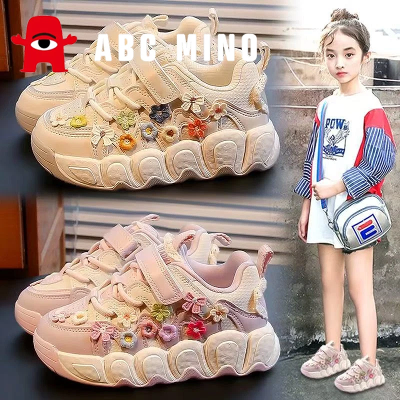 ABC MINO女童板鞋2025新款秋季中大童公主鞋软底运动魔术贴小白鞋
