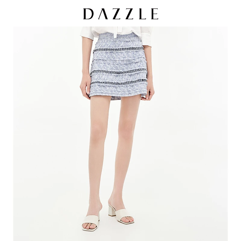 DAZZLE地素 新款法式花边刺绣A字半身裙短裙女2D3S2256R