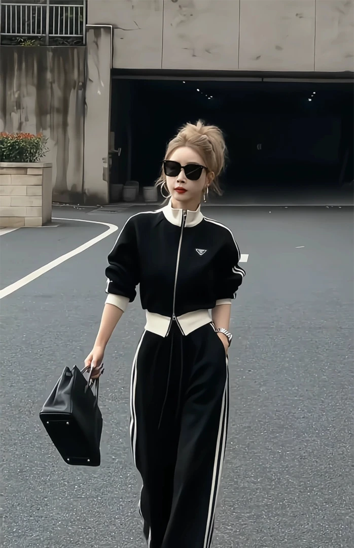秋季品牌休闲运动套装女软糯空气层卫衣裤子休闲跑步运动服