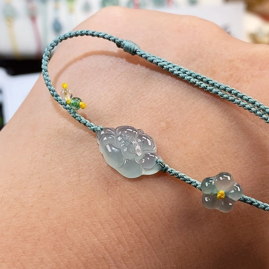 翡翠未镶嵌颈饰冰种莲花手绳15