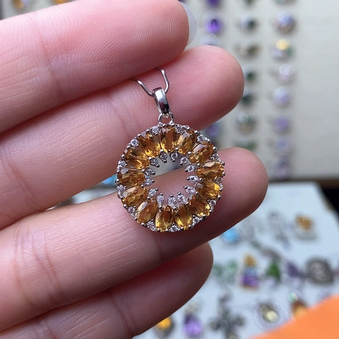 黄晶吊坠(不含链)银S925镶嵌凤****期需要证书备注