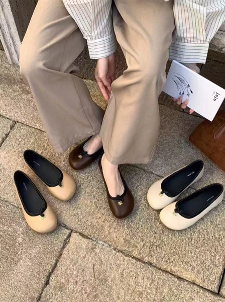 0355-2晚晚风圆头浅口平底单鞋软底新款低跟软底通勤仙女豆豆潮A8