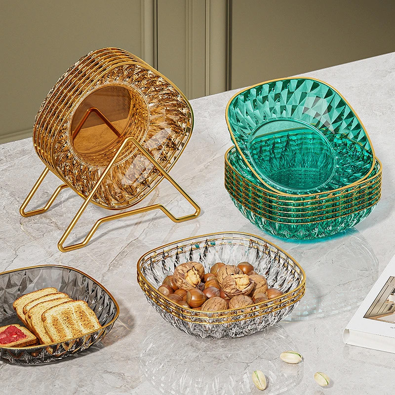 高档客厅吐骨碟家用糖果盒耐摔干果盘盒过年果盘加厚轻奢盘子碟子