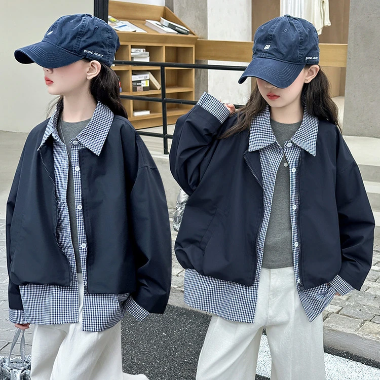 女童假两件外套春秋装2025新款女孩中大童超好看上衣儿童长袖夹克