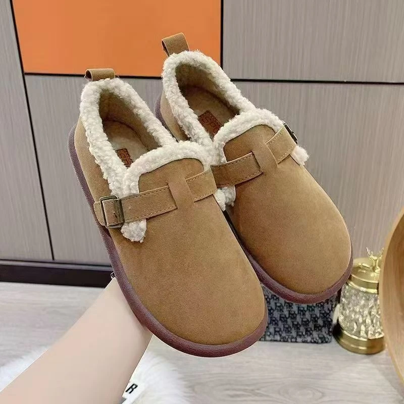 厚底博肯加绒棉鞋加厚保暖豆豆鞋新款平底毛毛软底鞋