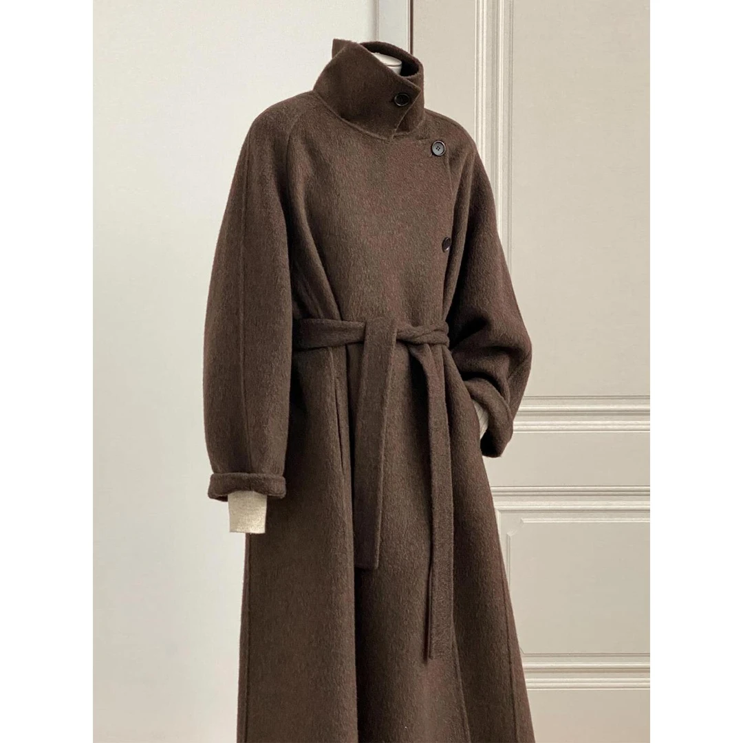 覆古立领呢子大衣女2025秋冬新款毛呢外套小个子赫本风高级感气质