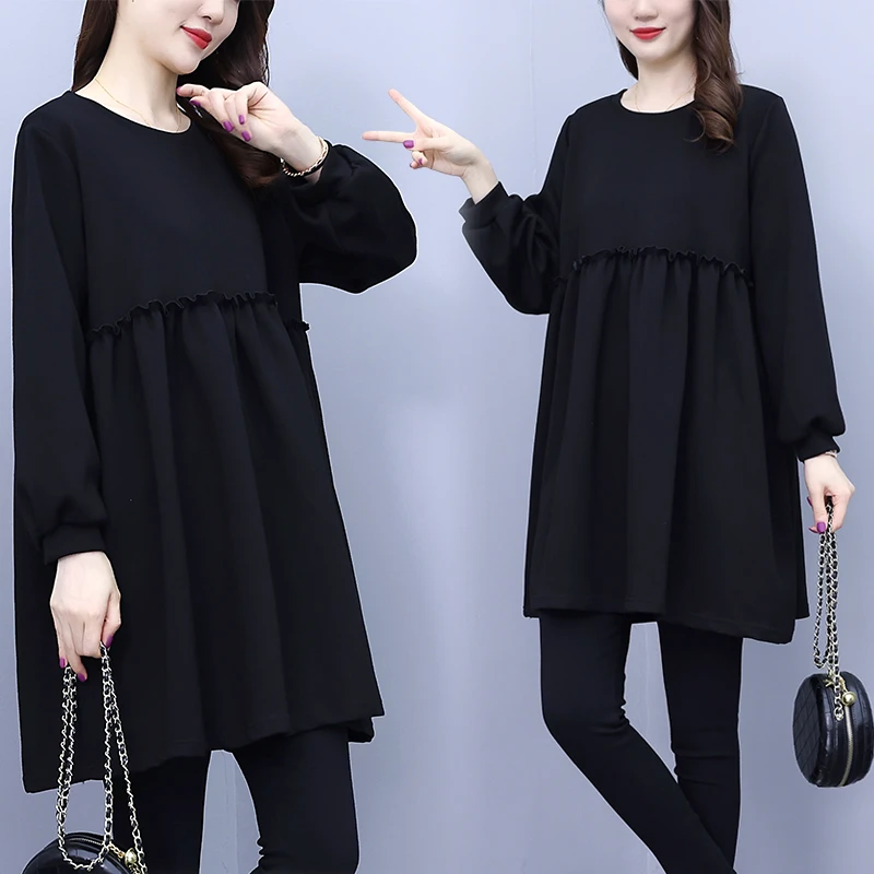2025春新款胖大码娃娃裙时尚显瘦宽松遮肚子拼接连衣裙女