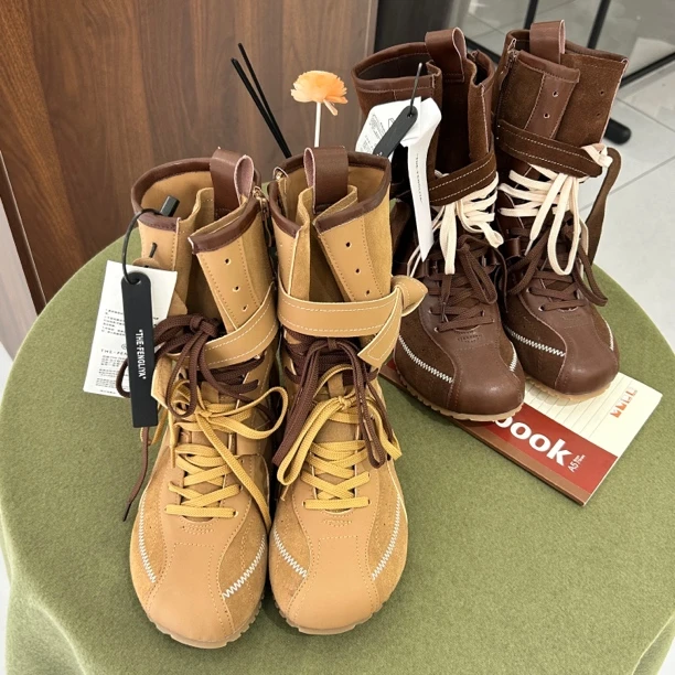 实体店时尚靴系带休闲户外中筒高帮机车靴美式英伦工装靴5999-1