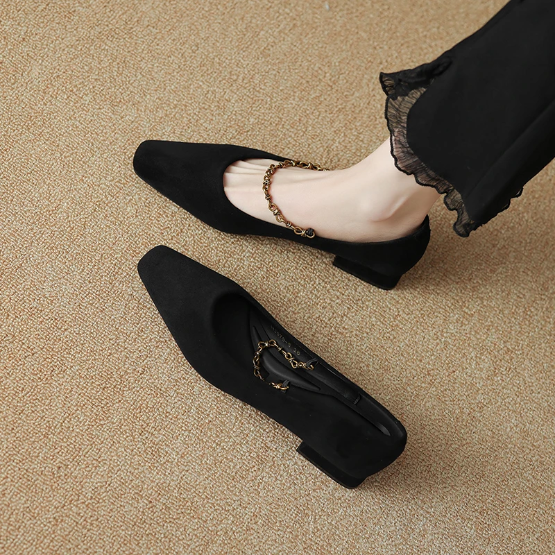 法式玛丽珍鞋2025春秋新款平底单鞋女百搭方头小跟浅口舒适女单鞋