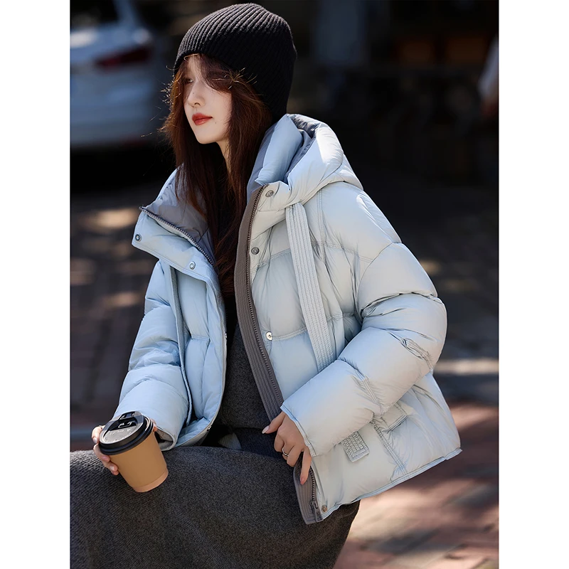 连帽短款羽绒服2025年冬季新款90绒鸭绒上衣女装SXYRF25057