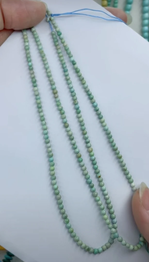 天然原矿绿松石米珠链卡2+
