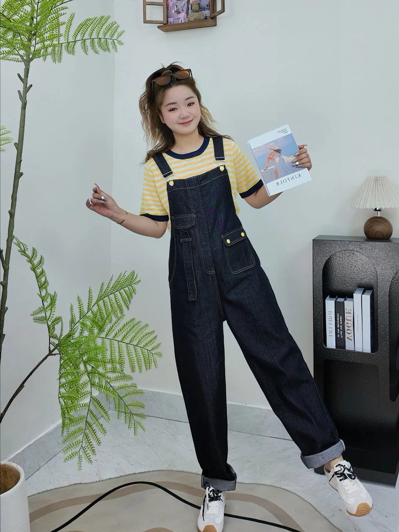 【YY】减龄秋冬复古高腰不掉色牛仔背带裤韩版通勤连体裤长裤洋气