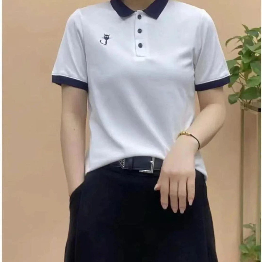 翻领粉色短袖T恤女新款夏季减龄休闲时尚洋气妈妈装正品