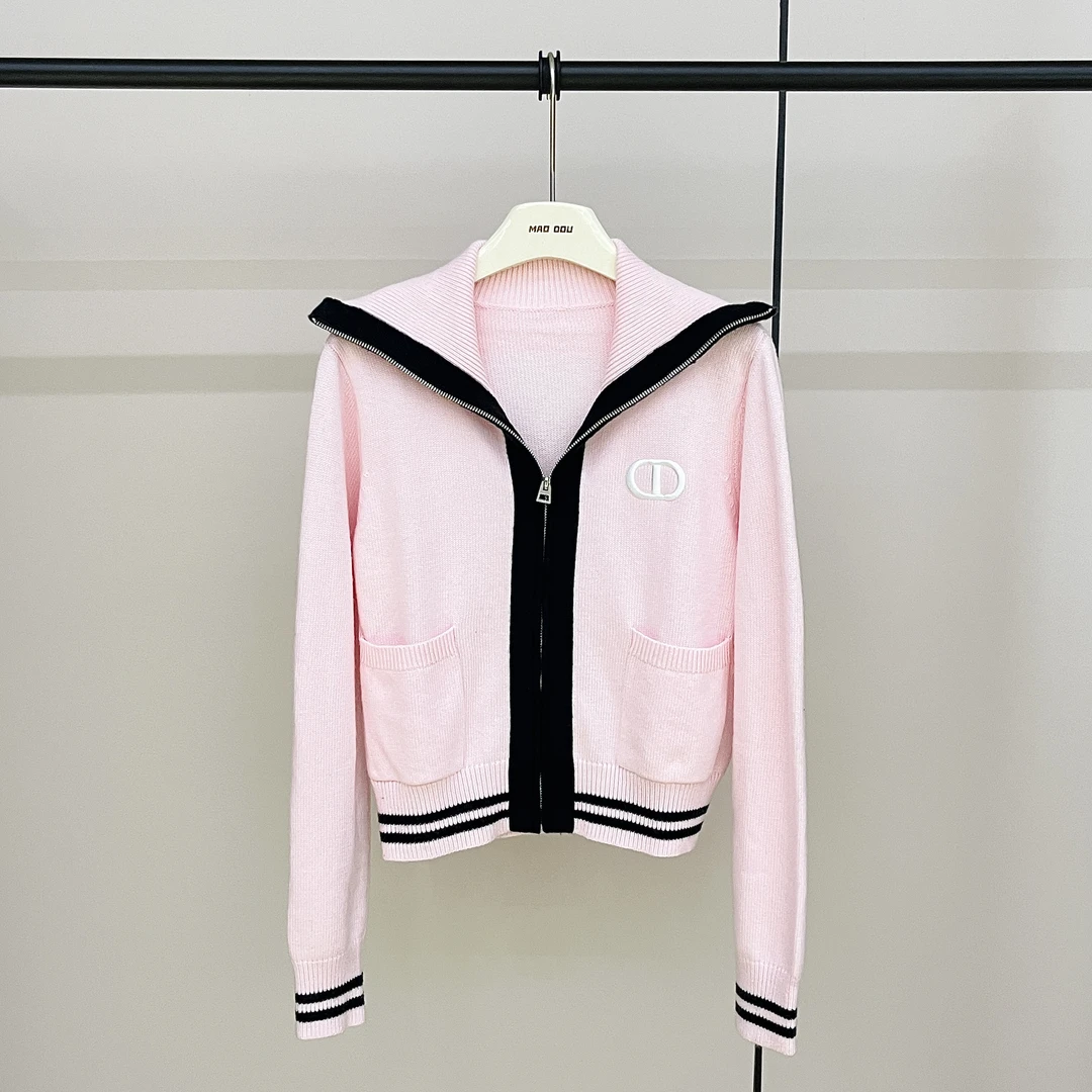 【MAODOU】5597 CD定染粉色羊毛针织开衫
