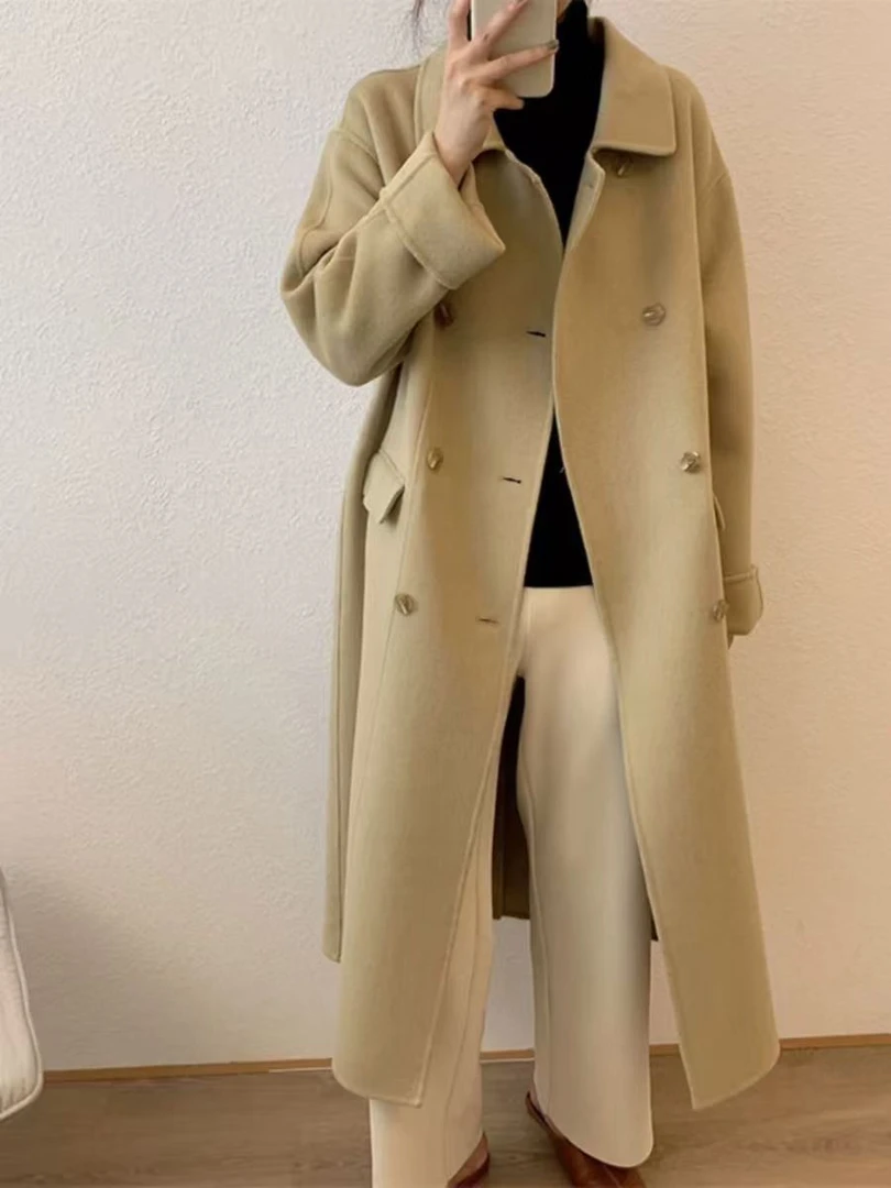 1338  双面羊毛大衣女2025新款韩版宽松双排扣气质中长款外套G