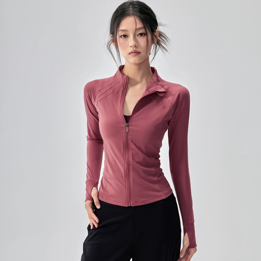 立领拉链运动外套女修身显瘦跑步瑜伽服锁温户外保暖健身上衣秋冬