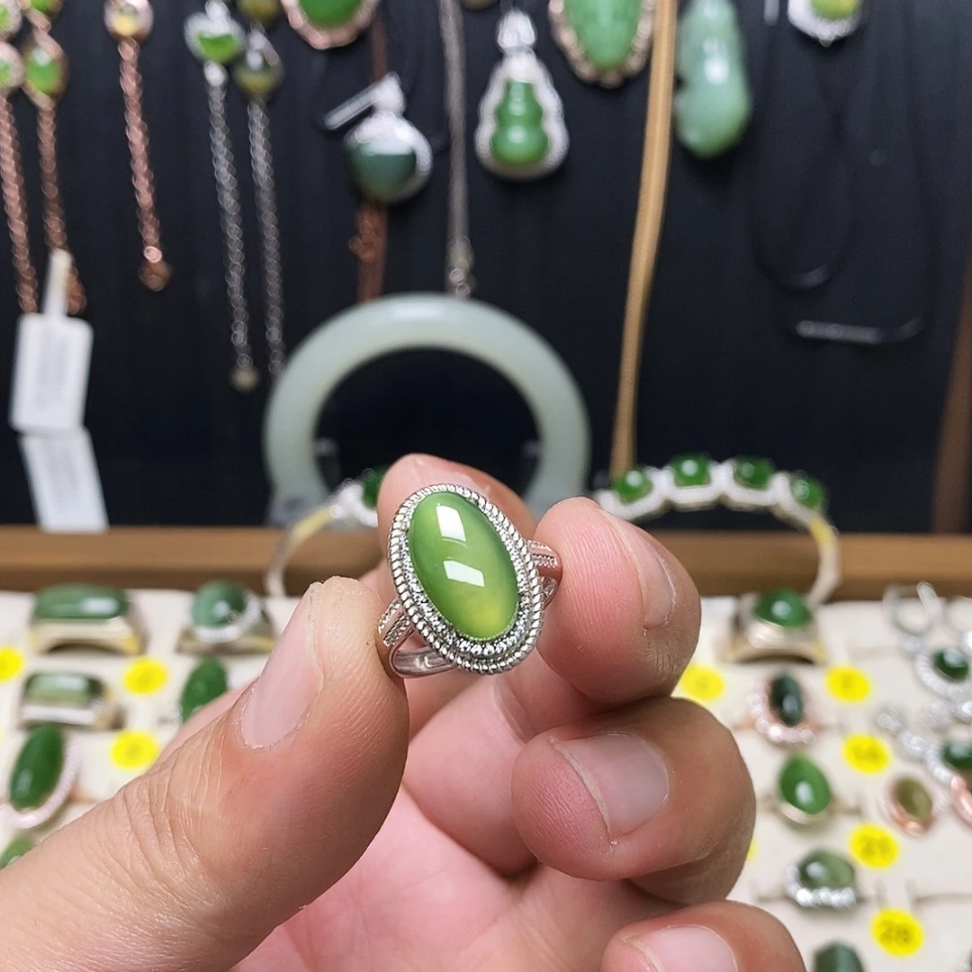 和田玉（碧玉）银S925镶嵌戒指