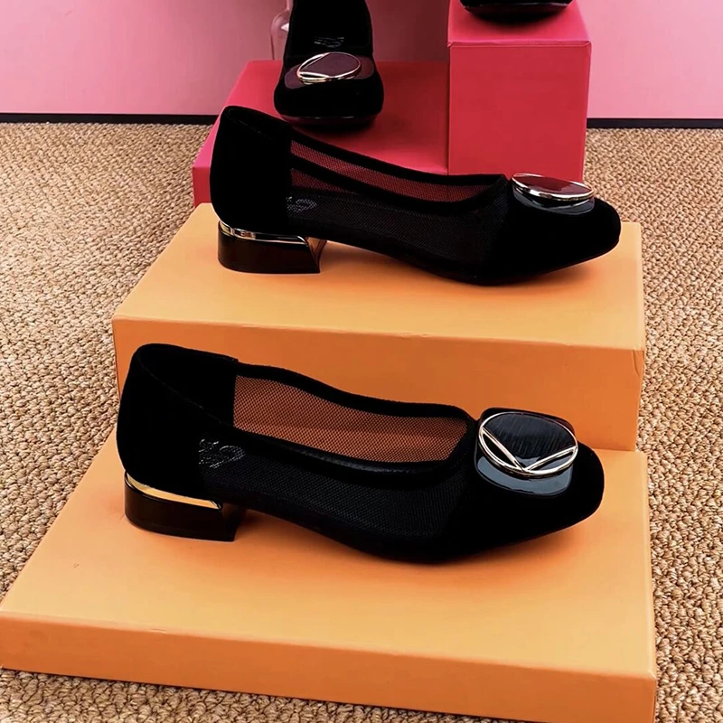 23512网纱单鞋女粗跟