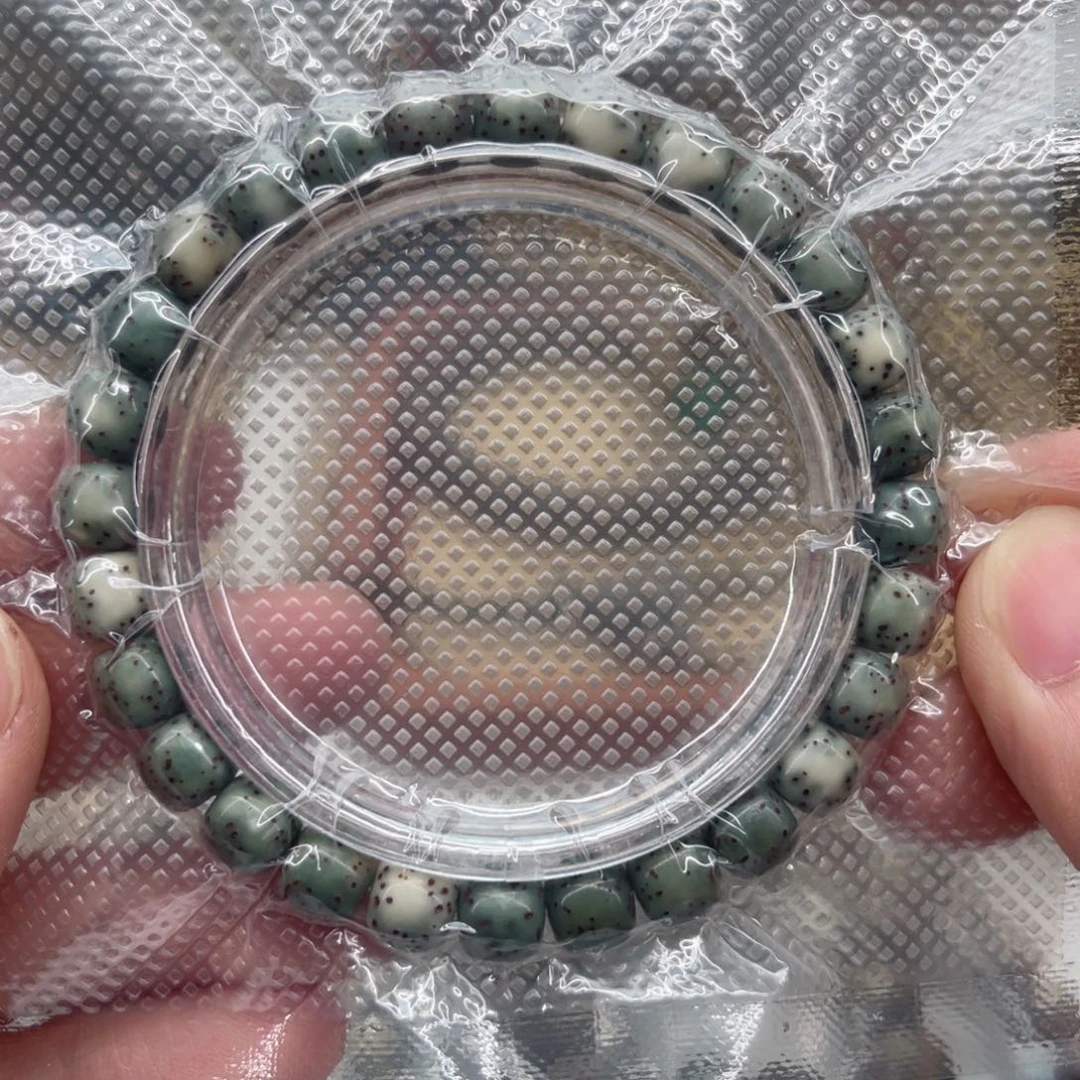 星月菩提手串石玉河豚绿料8×7同枝精抛单圈