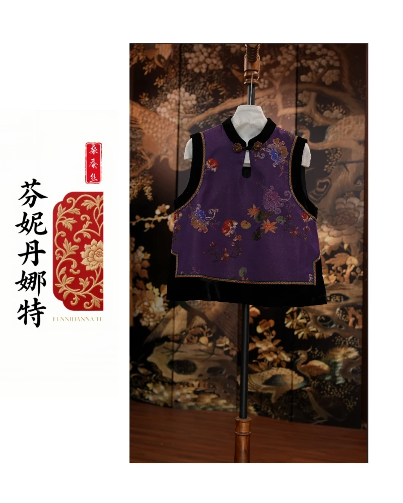 提花立领常规款薄款直襟花纹上衣背心双层新中式重工1159