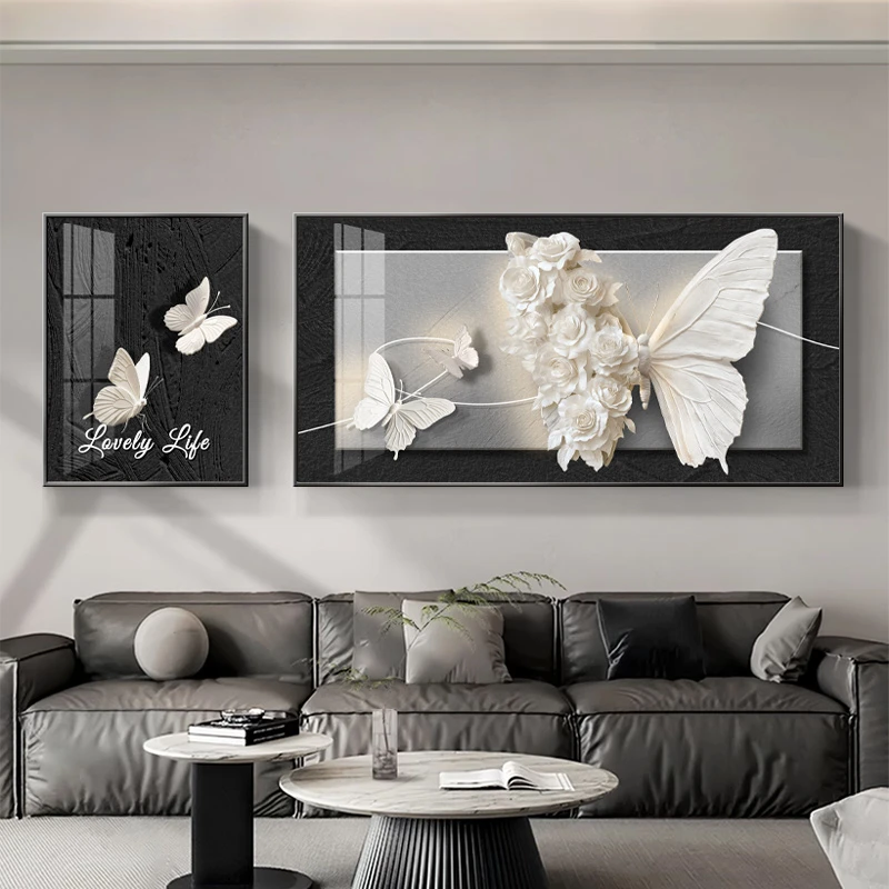 轻奢高级感客厅装饰画立体感蝴蝶沙发背景墙挂画抽象简约二联壁画
