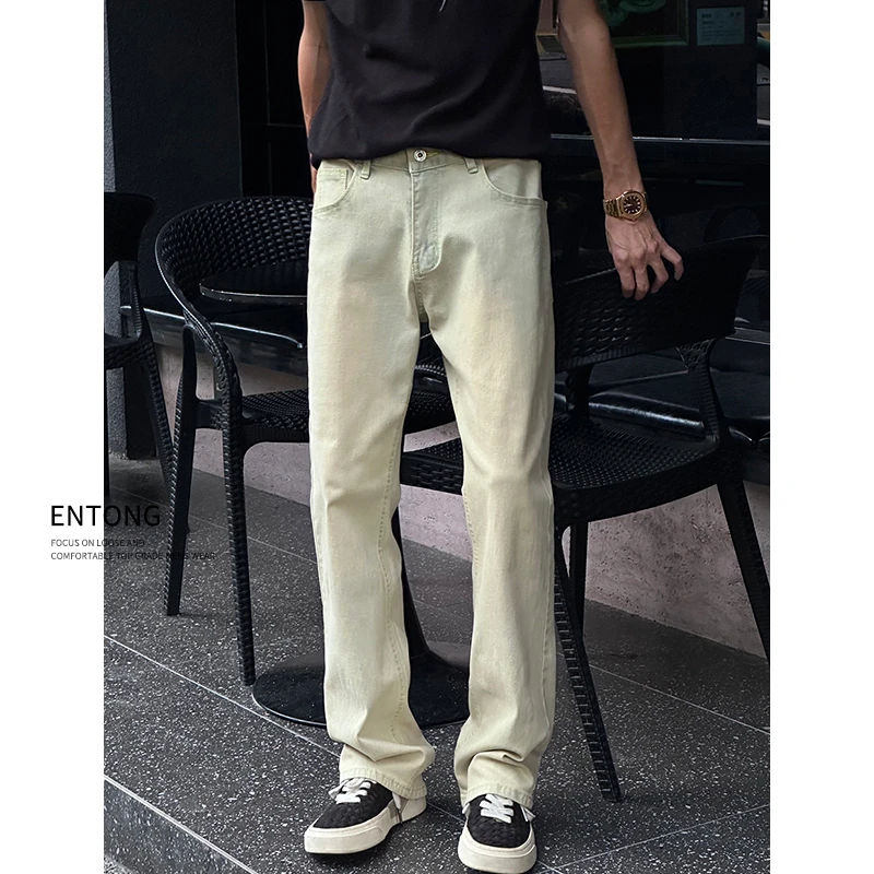 Entong美式高街cleanfit黄泥色微喇牛仔裤男生秋季复古百搭长裤子