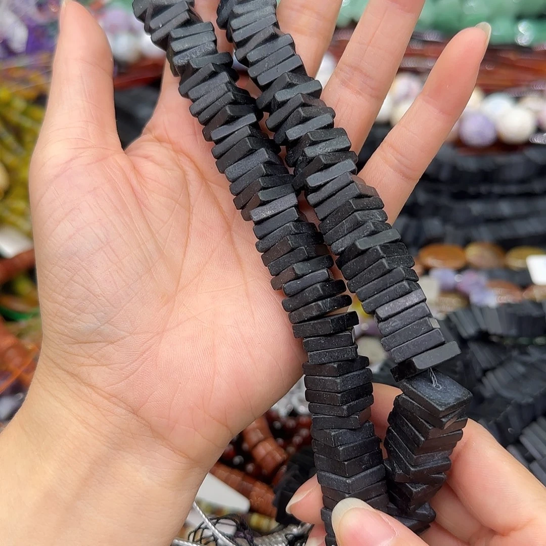 合金玛瑙/玉髓珠宝半成品黑石12mm方隔片一条