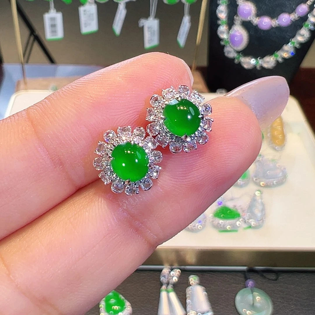 翡翠18K金镶嵌耳饰