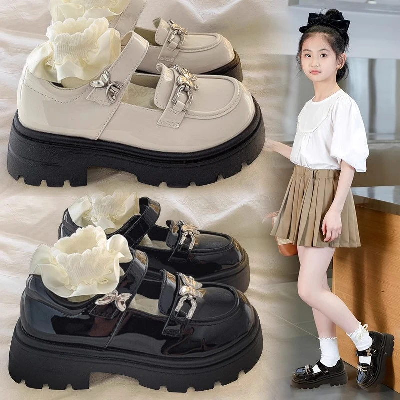 骆鹿女童小皮鞋2025新款软底黑色洋气公主鞋中大童英伦风演出单鞋
