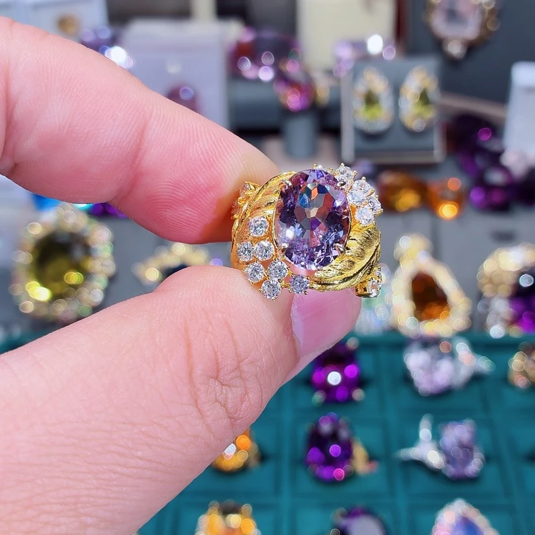 戒指银S925镶嵌水晶戒指