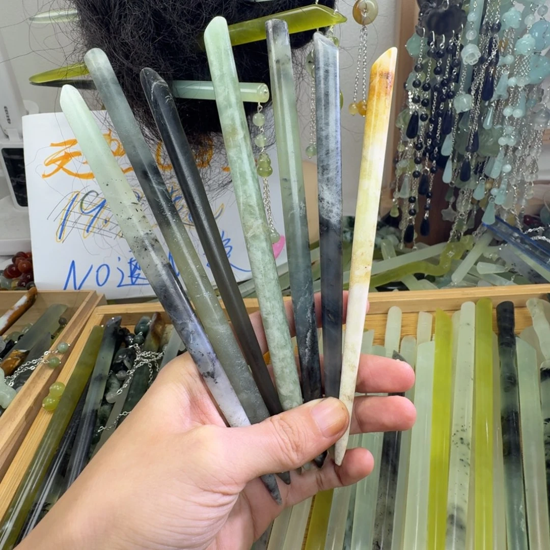 蛇纹石玉合金发饰7支，默认瑕疵
