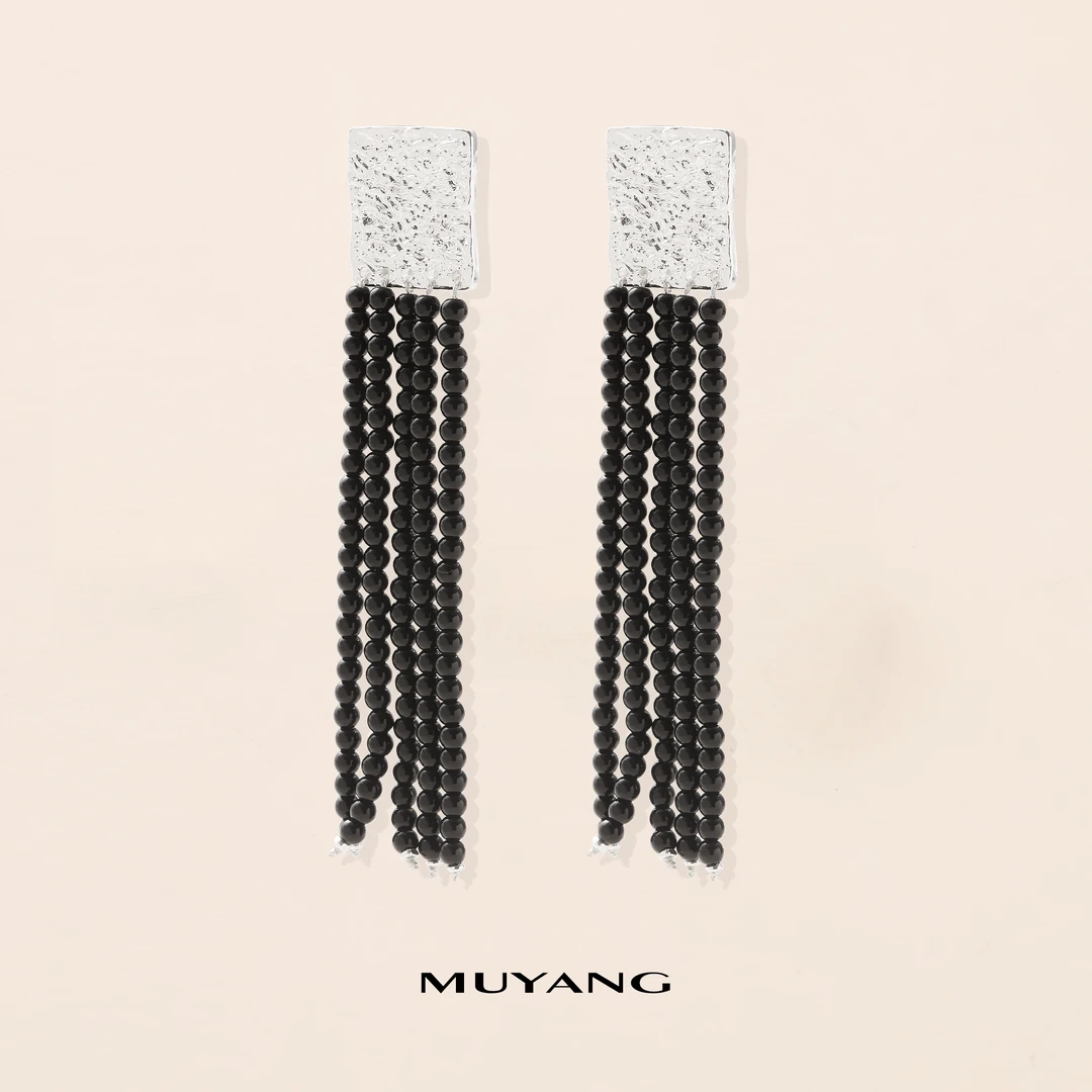 muyang/慕阳 铜合金琉璃耳饰 气质时尚轻奢百搭简约长款烟雨耳钉