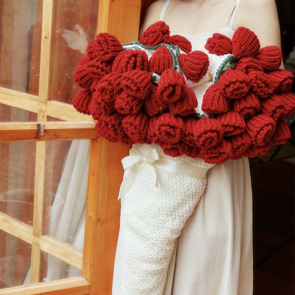 玫瑰花束毯子成品一圈玫瑰花圆形装饰毛毯沙发毯午睡盖毯送礼大号