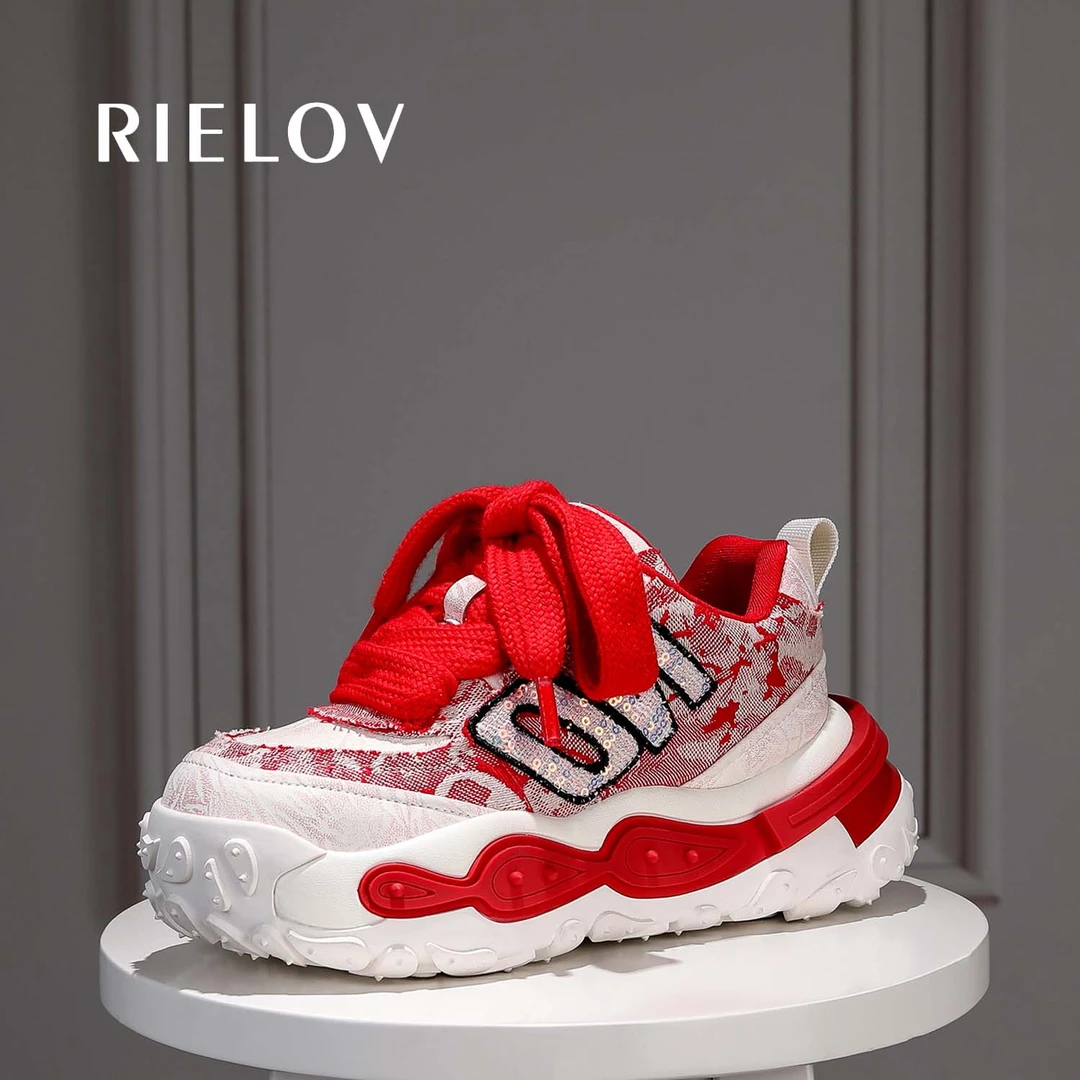 RIELOV【丽丽】时尚厚底增高5cm潮流厚底鞋刺绣百搭女士休闲鞋 2518