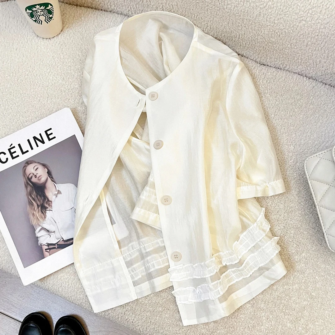 白色精致百搭天丝小香风薄外套女款夏季2025新款法式高级感短上衣