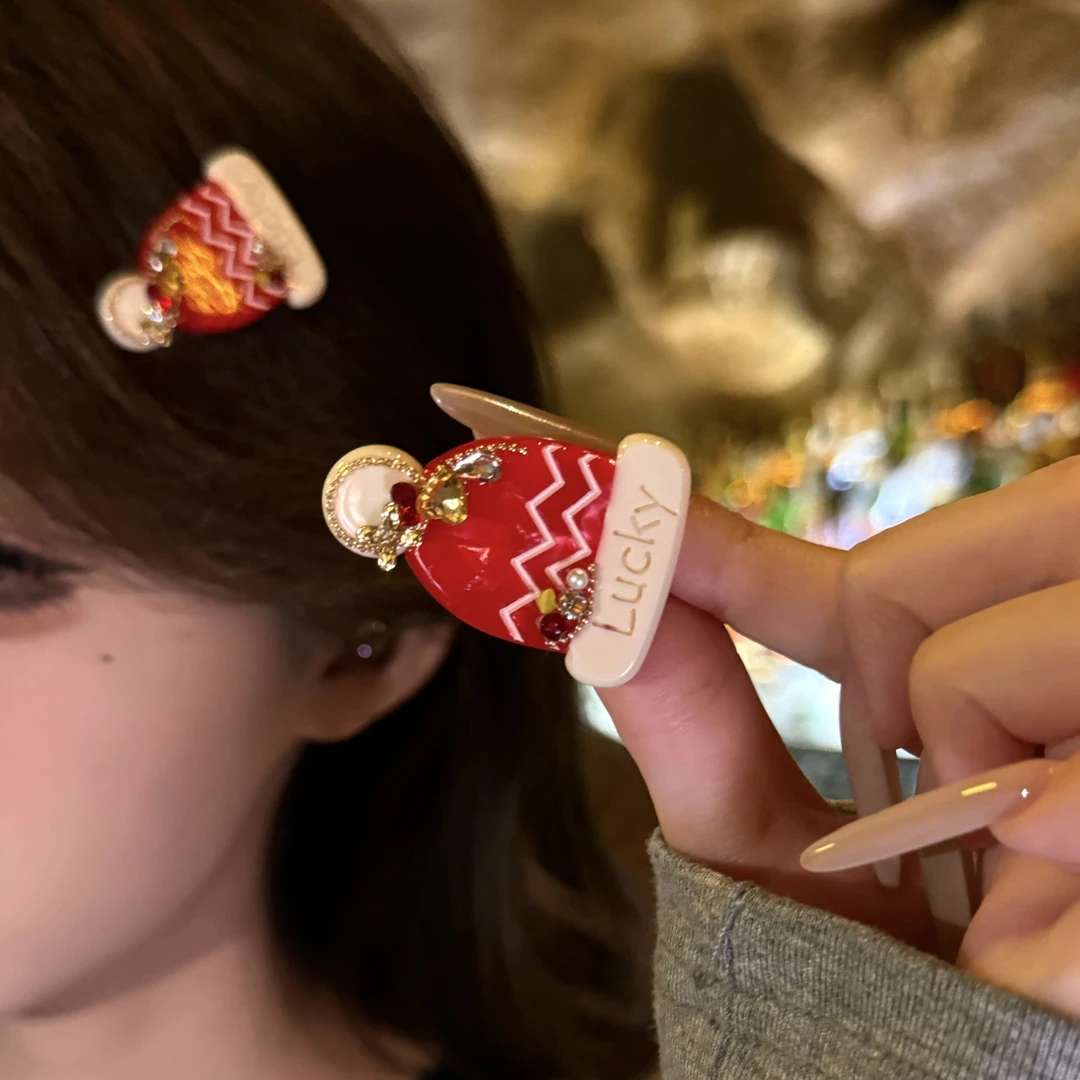 新年款百搭精致圣诞帽发夹趣味可爱高级感礼物发饰边夹