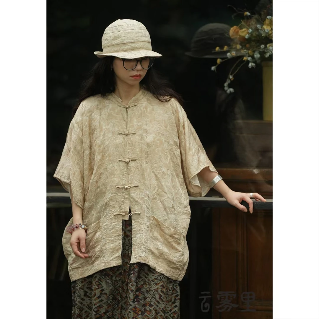 素朴布衣 云雾里5149复古文艺松弛感典雅丝柔凉滑桑蚕丝混纺上衣
