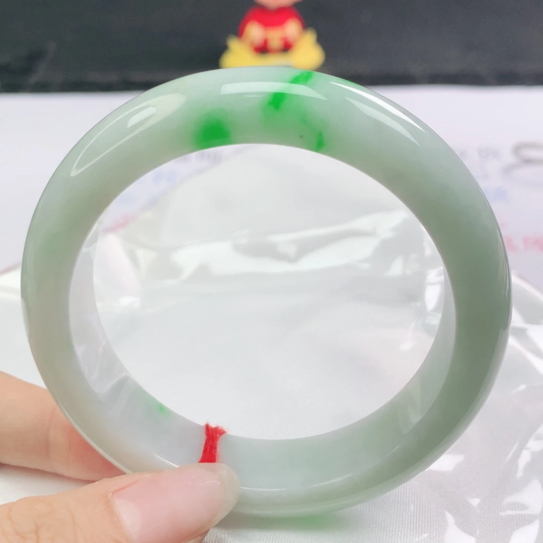 翡翠未镶嵌手镯翡翠58.1白底青飘阳绿正圈