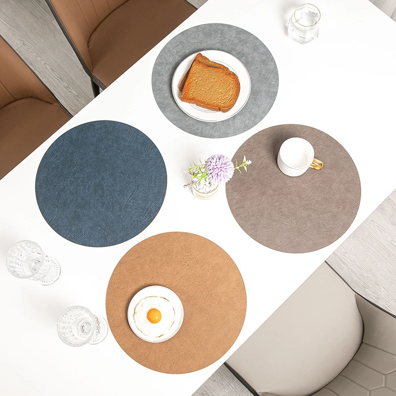 欧式圆形双面双色皮革餐垫家用西餐垫防水防油北欧酒店百搭轻奢
