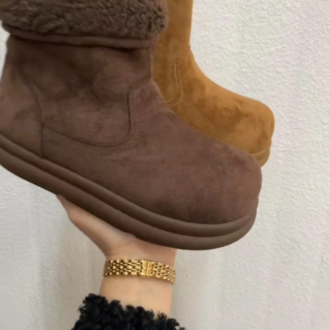 胶粘中筒保暖冬季圆头时尚雪地靴棉鞋休闲两穿勃肯加棉靴