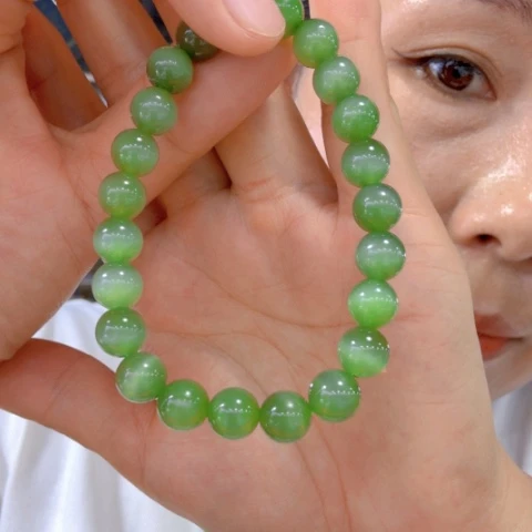 未镶嵌手串和田玉（碧玉）天然和田玉碧玉卡8猫眼单圈