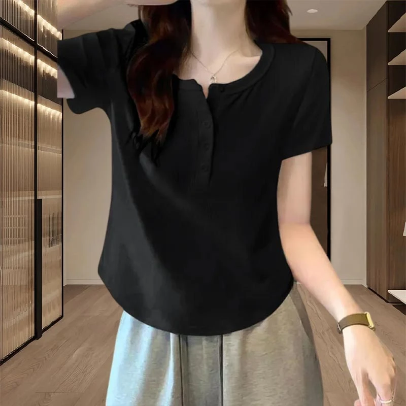显瘦韩版短袖t恤女装时尚百搭小众2025年夏季新款短款上衣修身款