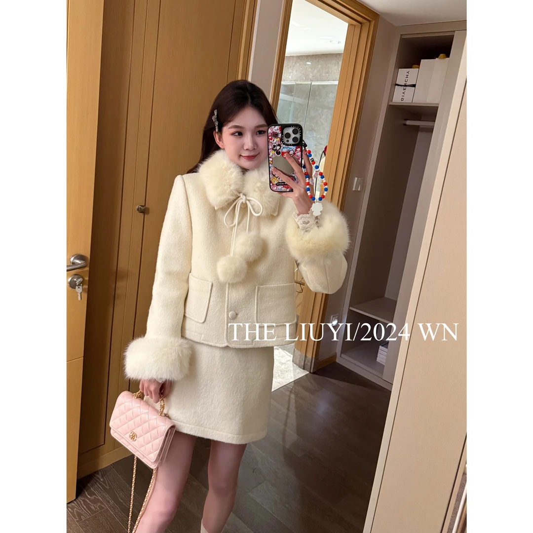 【LIUYI】冬日告白~冬季90白鸭绒羽绒小香外套短裙套装412122