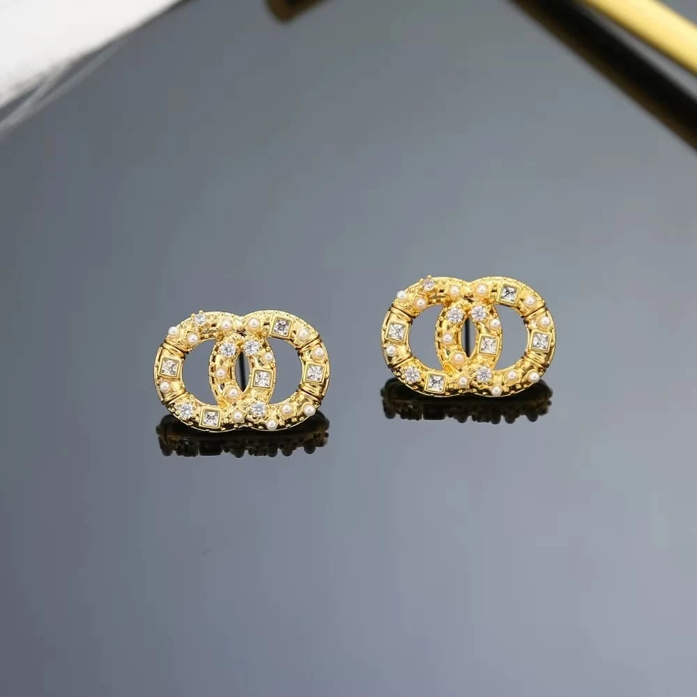 铜合金锆石耳饰 ES-213新款爆款双C字母设计高级感版小香风耳饰