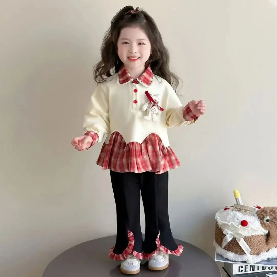 女童套装2025新款儿童洋气时髦女宝宝秋季喇叭裤两件套童装秋装潮