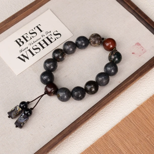 合金琉璃手链 LZ3548黑色水草瑙瑙十八籽咖色磨砂凤尾琉璃手持